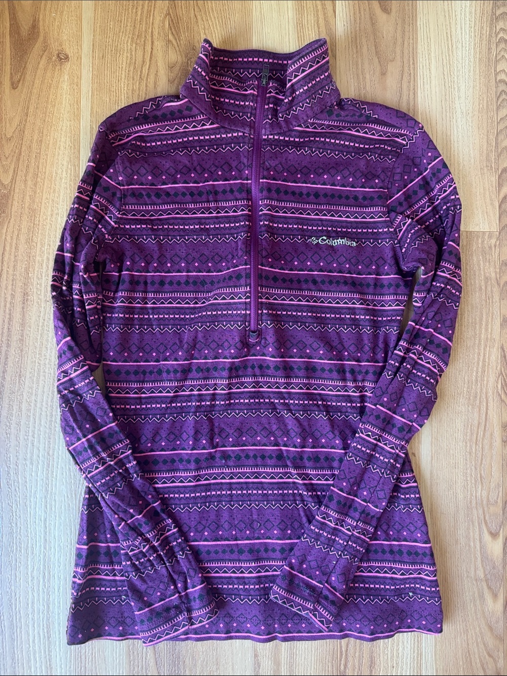 Columbia Purple Patterned Quarter-Zip Turtleneck Fleece